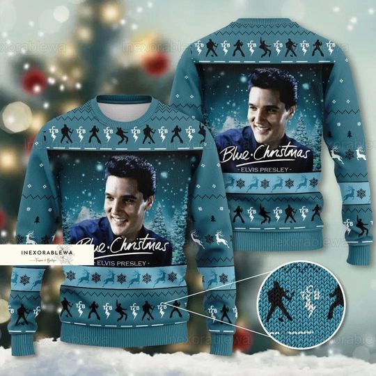 Discover Christmas Blue Ugly Sweater, Elvis Presley Xmas Sweater, Elvis Presley Sweater