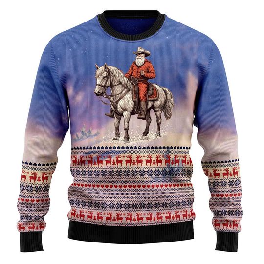 Discover Cowboy Santa Claus Riding Horse Christmas Sweater 3D