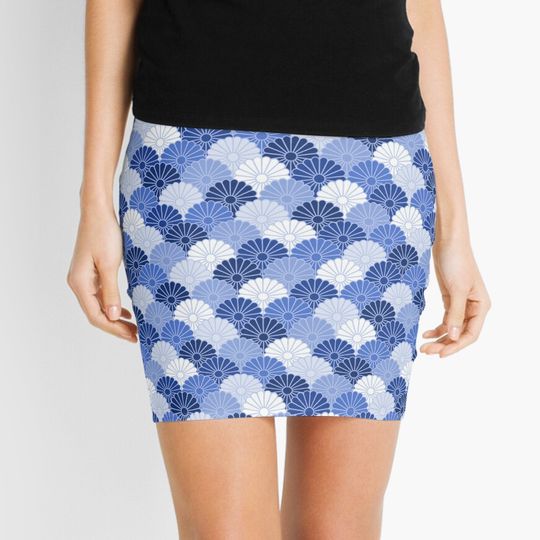 Discover Blue Japanese Chrysanthemum Flower Mini Skirt