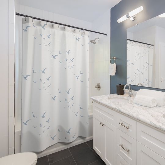 Discover Seagulls Shower Curtain - French Shower Curtains - Premium Fabric Shower Curtain