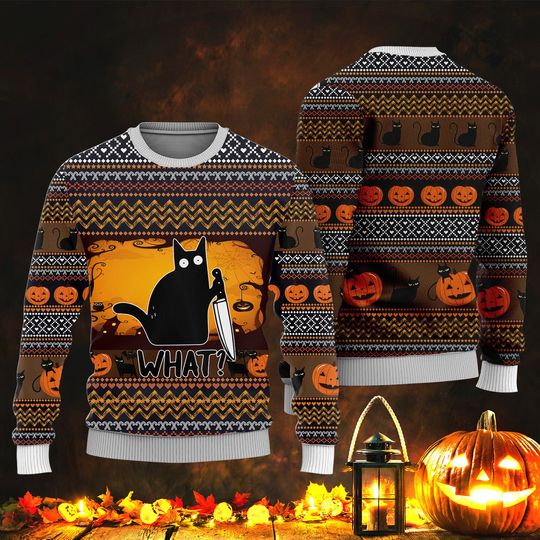 Discover Halloween Killer Black Cat Horror Christmas Ugly Sweater