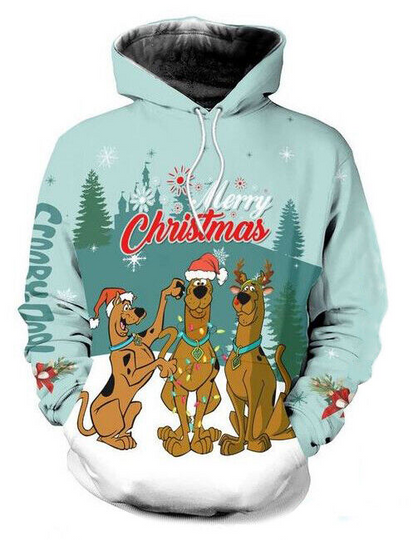 Discover Merry Christmas Three Scooby Doo Dogs Color Lights Hoodie 3D Christmas Gift