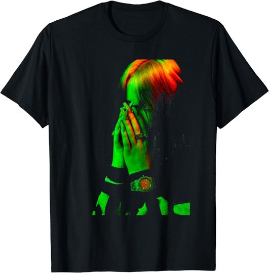 Discover Billie Eilish Hand Face Photo Black T-Shirt