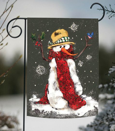 Discover Cute Winter Snowman Berries Bird Christmas Garden Flag