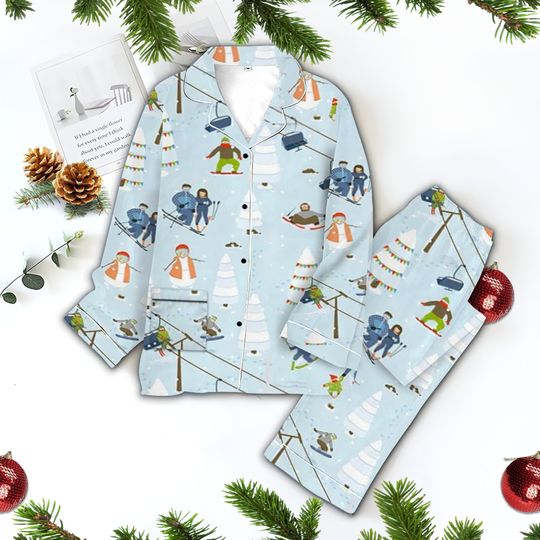 Discover Skiing Women Pajamas Set, Christmas Skiing Girls Pajama Set