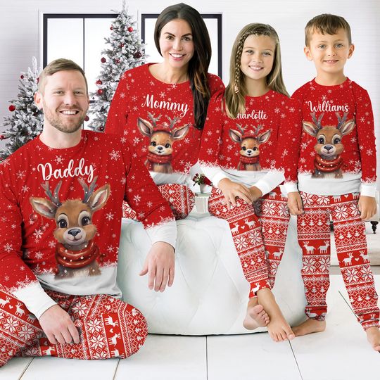Discover Personalized Christmas Reindeer Family Pajamas Set