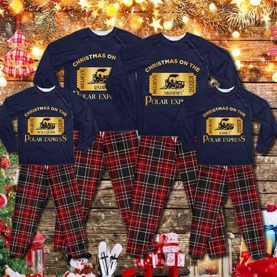 Discover Personalized Christmas On The Po-lar Express Matching Family Pajamas Sets