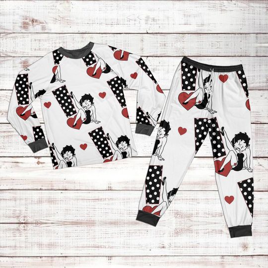 Discover Betty Boop Pattern Raglan Pajamas Set, Betty Boop Pajamas Set