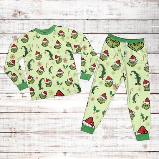 Discover Christmas funny character Pattern Raglan Pajamas Set