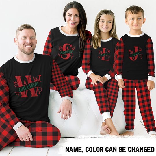 Discover Custom Christmas Monogram With Name Family Pajamas