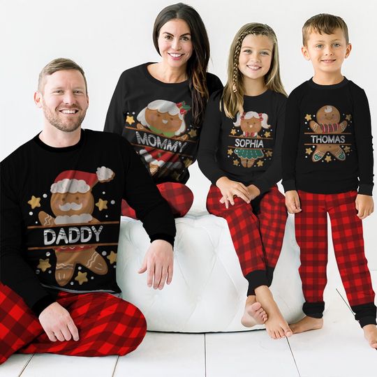 Discover Personalized Gingerbread Family Christmas Pajamas, Custom Pajamas