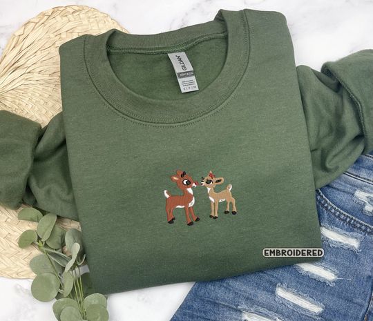 Discover Classic Rudolph and Clarice Embroidered Sweatshirt,  Christmas Embroidered Sweatshirt, Christmas Movie Sweatshirt