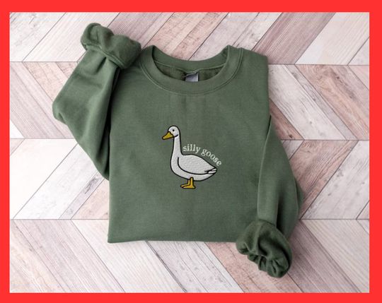 Discover Embroidered Silly Goose Crewneck Sweatshirt