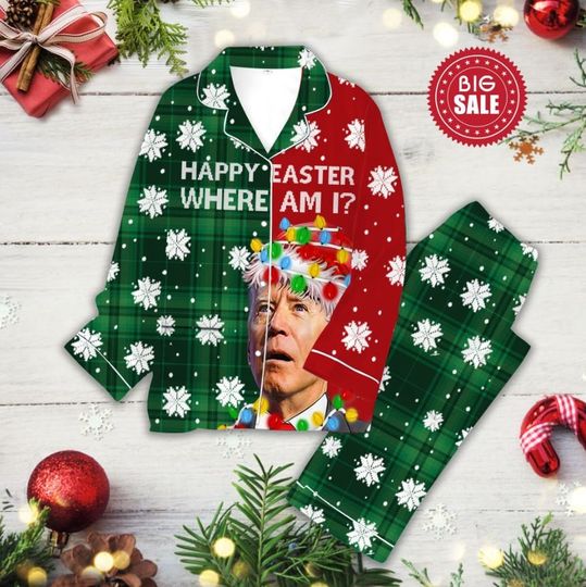 Discover Merry 4th Of Easter Pajamas Set, Biden President Santa Ugly Christmas Pajamas