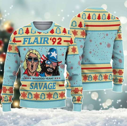 Discover Ric Flair Christmas Ugly Sweater, Flair 92 Savage 3D All Over Print Xmas Sweater