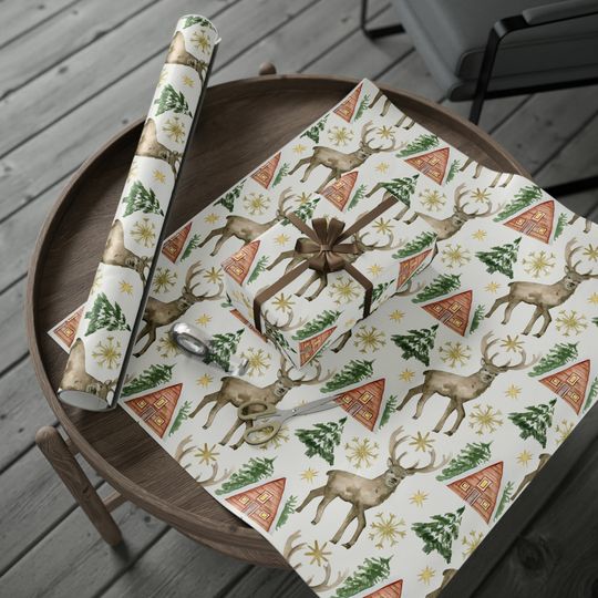 Discover Back Woods Country Christmas with Antlered Deer Christmas Wrapping Paper