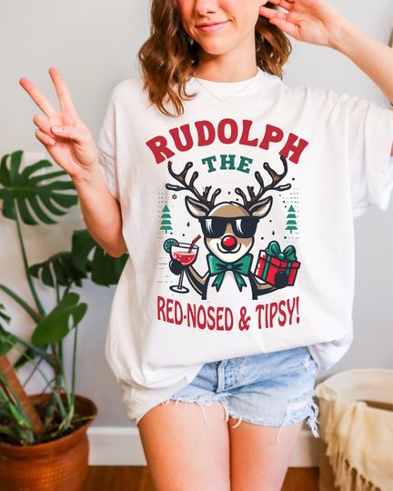 Discover Rudolph Red-Nosed and Tipsy Tee, Funny Christmas Shirt