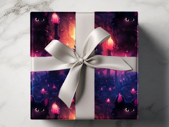 Discover Neon Halloween Cats Wrapping Paper for Gifts