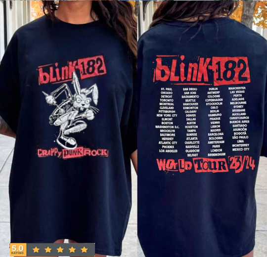 Discover 182 Blink T-Shirt World Tour 2023 Band Concert Rock Music Tee Cotton Merch