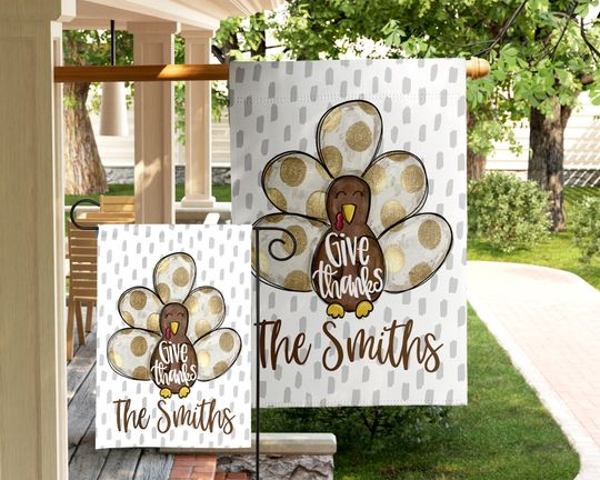 Discover Thanksgiving Turkey Flag, Personalized Garden Flag, Preppy Thanksgiving Decor, Happy Halloween Yard Flag