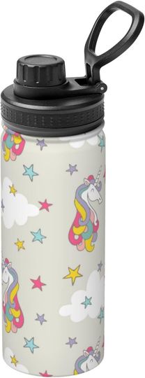 Discover Cute Unicorn and Stars Stainless Steel Water Bottles Sports Lid
