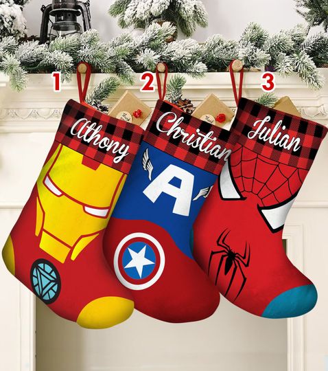 Discover Personalized Super Hero Christmas Stocking, Captain Christmas Socks, Spider Stocking