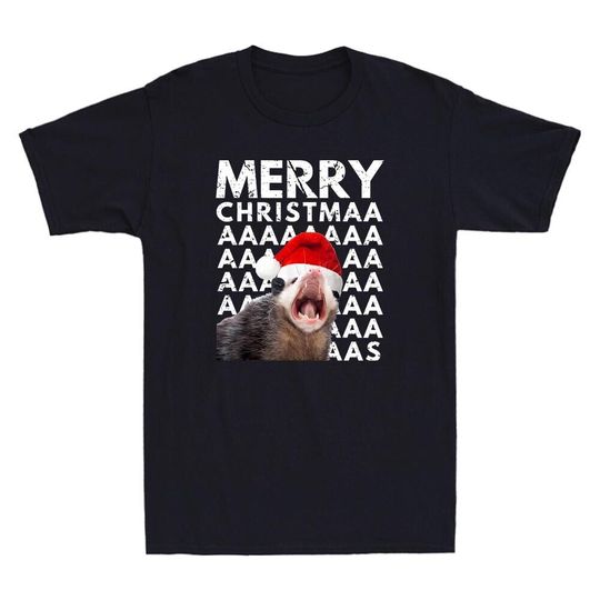 Discover Merry Christmas Xmass Opossum Screaming Funny Opossum Meme Vintage Men's T-Shirt
