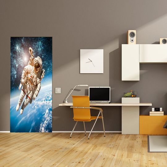 Discover Astronaut in Outer Space Self-Adhesive Door Cover Sticker