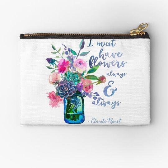 Discover Claude Monet Quote "I must have flowers" Makeup Bag