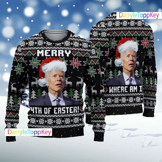 Discover Merry 4th Of Easter Biden President Santa Ugly Christmas Sweater, Biden President Santa Christmas