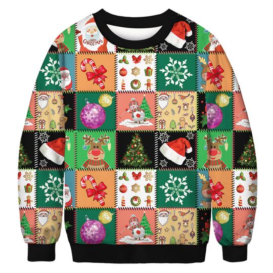 Discover Multi-Element Ugly Christmas Sweatshirt ,  15 Grids  Vibrant