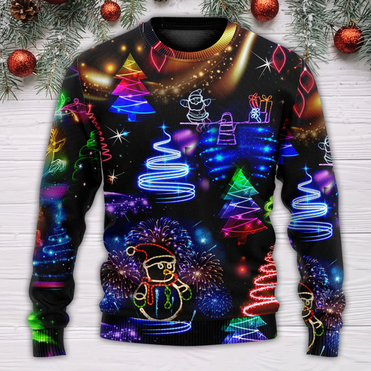 Discover Christmas Ugly Sweatshirt Santa Snowman Neon Ugly Christmas Sweater Size S-5XL