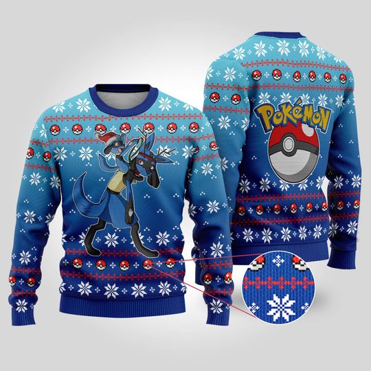Discover Lucario PKM Christmas Ugly Sweater, Anime Ugly Sweater