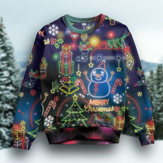Discover Bright Neon Lighting Ugly Christmas Sweater, Ugly Christmas Sweater
