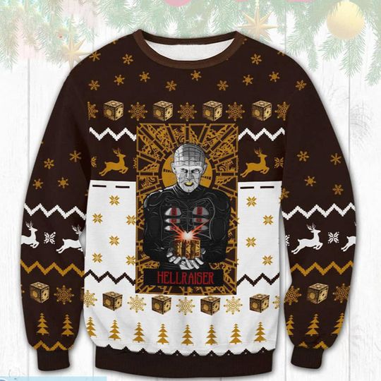 Discover 2023 Horror Movie Character Hellraiser Pinhead Ugly Christmas Sweater,