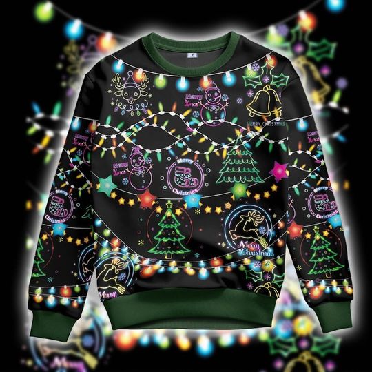 Discover Bright Neon Lighting Ugly Christmas Sweater, Ugly Sweater 2023