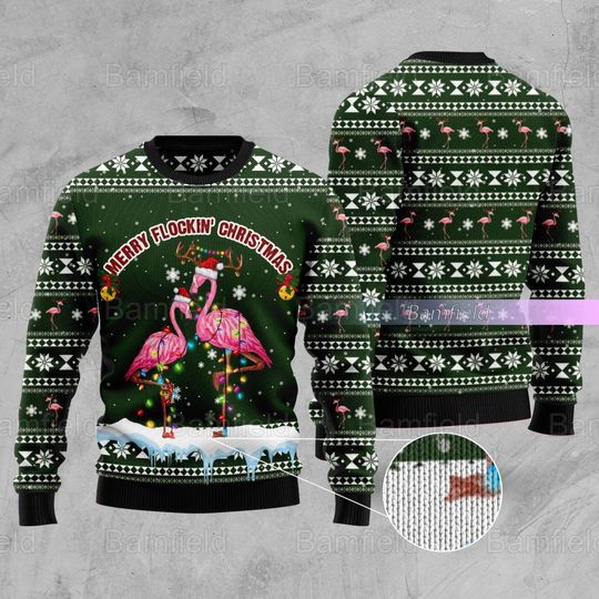 Discover Christmas Flamingo Ugly Sweater, Merry Flockin' Ugly Christmas