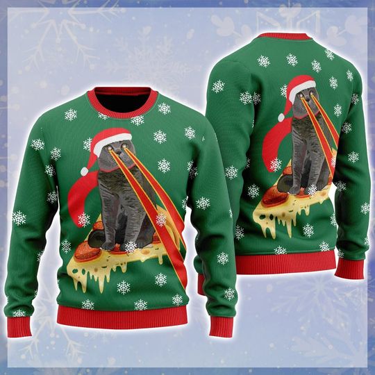 Discover Drax Pizza Cat With Laser Eyes Ugly Christmas Sweater