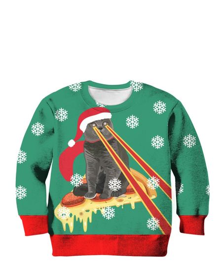 Discover Drax Ugly Christmas Sweater, Pizza Cat With Laser Eye Sweater
