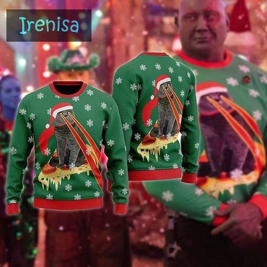 Discover Drax Pizza Cat With Laser Eyes, Drax Ugly Christmas Sweater
