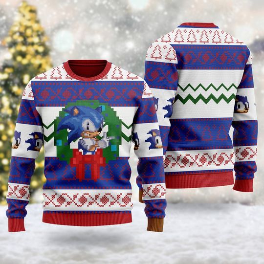 Discover Blue Hedgehog 3D Sweater, Cartoon Movie Ugly Christmas Gift, Xmas 3D Sweater