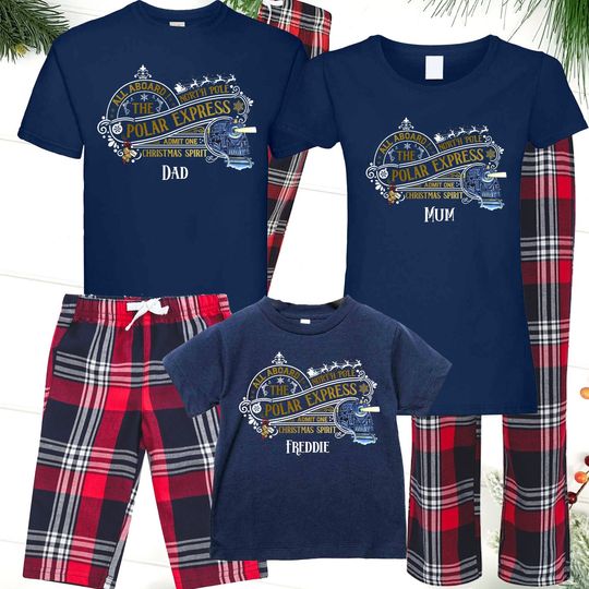 Discover Personalised All Aboard The Polar Express - Red Tartan Family Matching PJs Pyjamas Festive