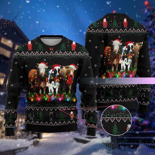 Discover Christmas Cow Light Ugly Sweater, Funny Cow Ugly Christmas Sweater