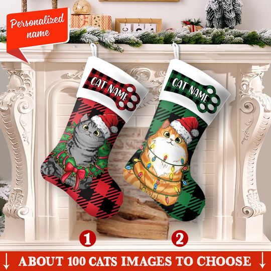 Discover Personalized Cat Christmas Stockings, Custom Cat Name Christmas Stockings
