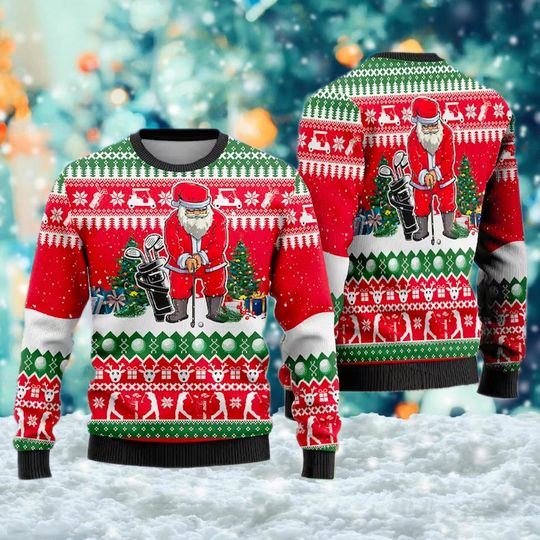 Discover Santa Golfer Ugly Christmas Sweater, Santa Love Golf Xmas 3D Sweater, Golfing Christmas Gift