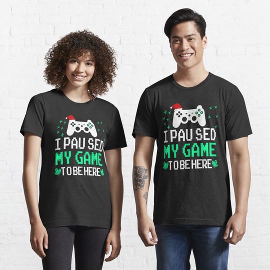 Discover Funny Christmas Game- I Paused My Game To Be Here Santa Hat T-Shirt