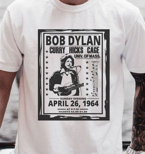 Discover Bob Dylan T-Shirt Folk Rock Gospel Legend Vintage Black Tee
