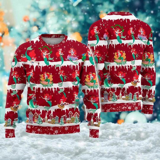 Discover Funny Ocean Princess Ugly Christmas Sweater, Mermaid Princess Xmas 3D Sweater