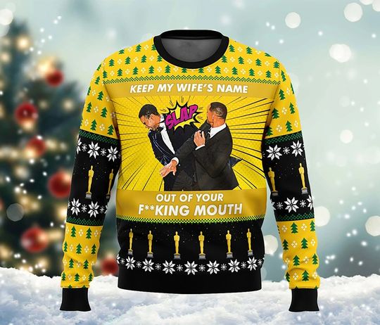 Discover Will Smith Slaps Chris Rocks Meme Ugly Xmas Sweater, Funny Xmas Sweatshirt