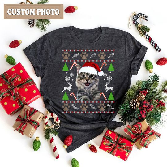 Discover Custom Cat Santa Hat Shirt